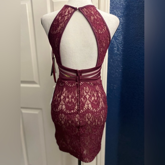 Macy's Burgundy Lace Backless Dress - Picture 3 of 6